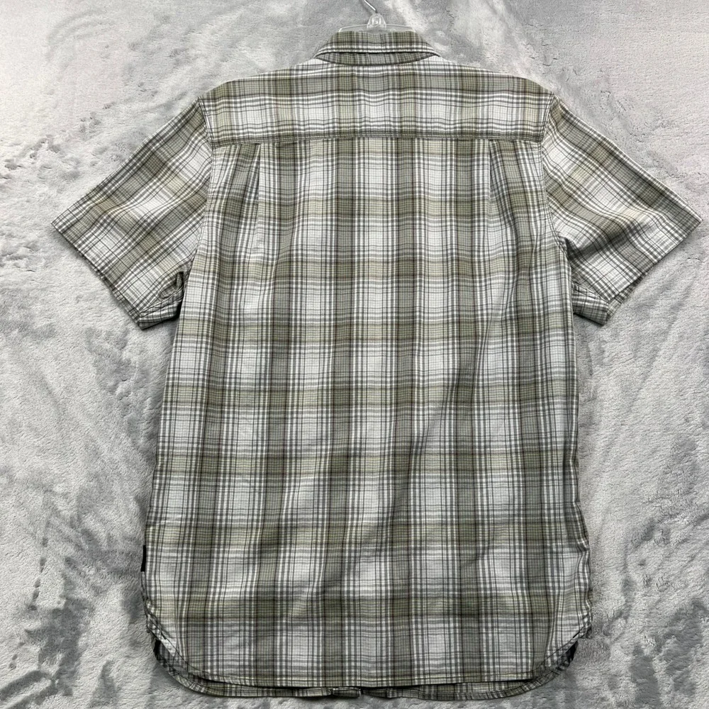 The North Face Button Down Shirt Mens M Grey Plaid Tekware Short Sleeve Pocket